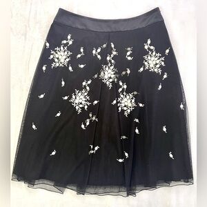 Ann Taylor Black and Cream Embellished Midi Skirt
